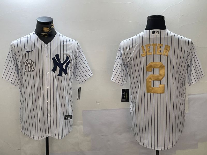Men New York Yankees 2 Jeter White Stripe Fashion Nike 2024 MLB Jersey style 16